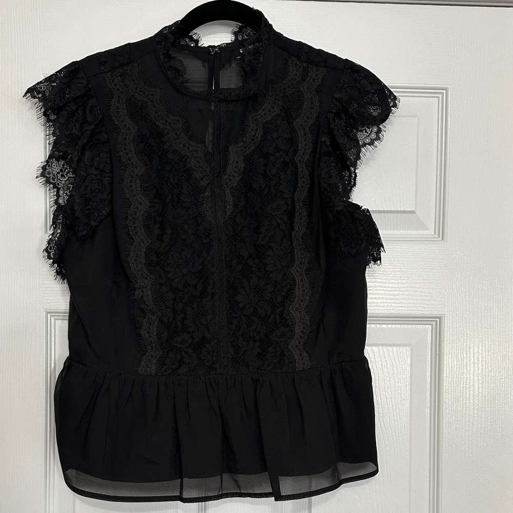 Express Black Lace Ruffle Blouse